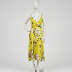 Vestido midi amarelo estampa floral