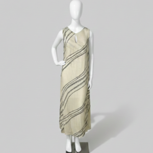 Vestido midi off-white estampa tracejada