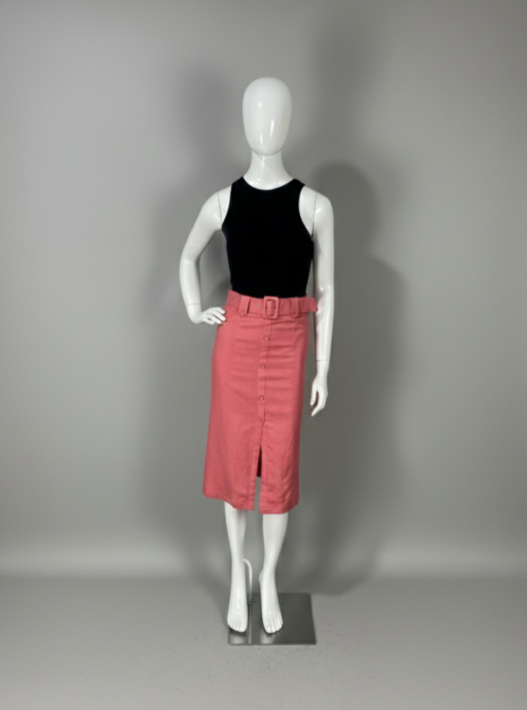 Saia midi rosa com cinto