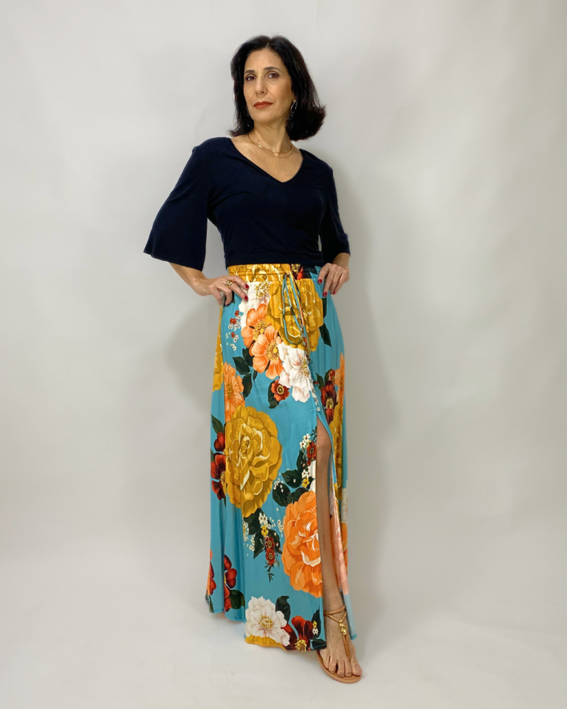 Saia longa estampada em viscose – Tam P