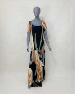 Vestido longo estampado em viscose - Tam P