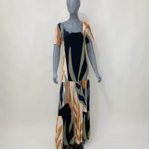Vestido longo estampado em viscose - Tam P