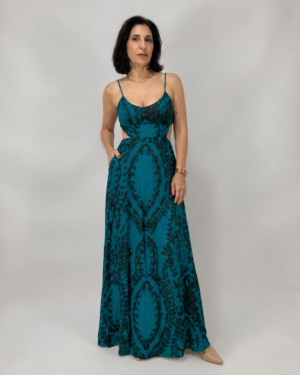Vestido longo azul estampado - Tam P