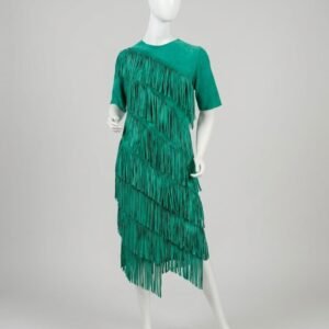 Vestido camurça verde franjas - Tam M