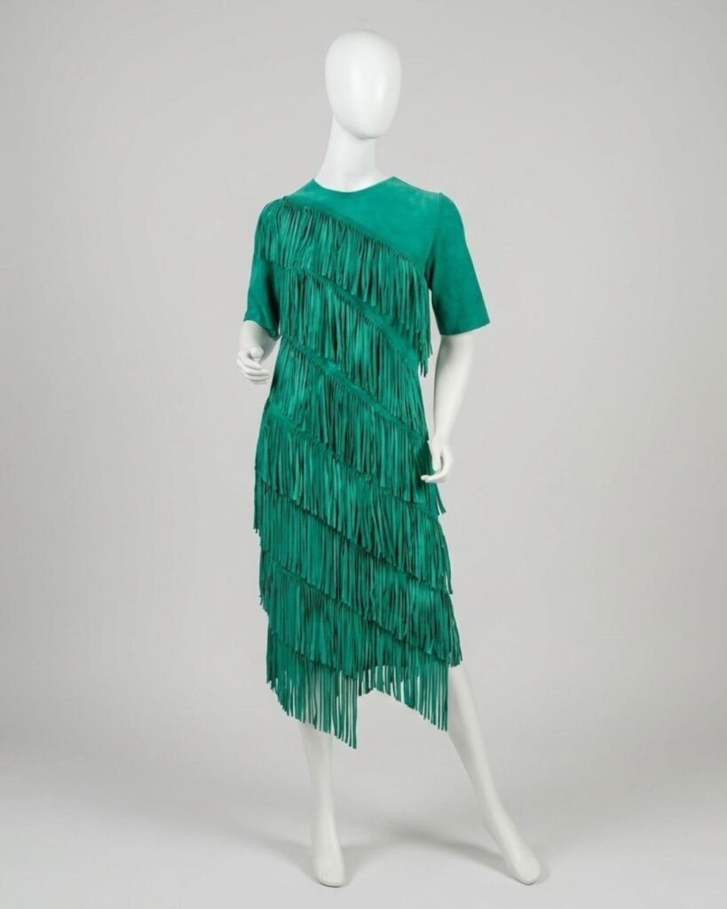 Vestido camurça verde franjas – Tam M