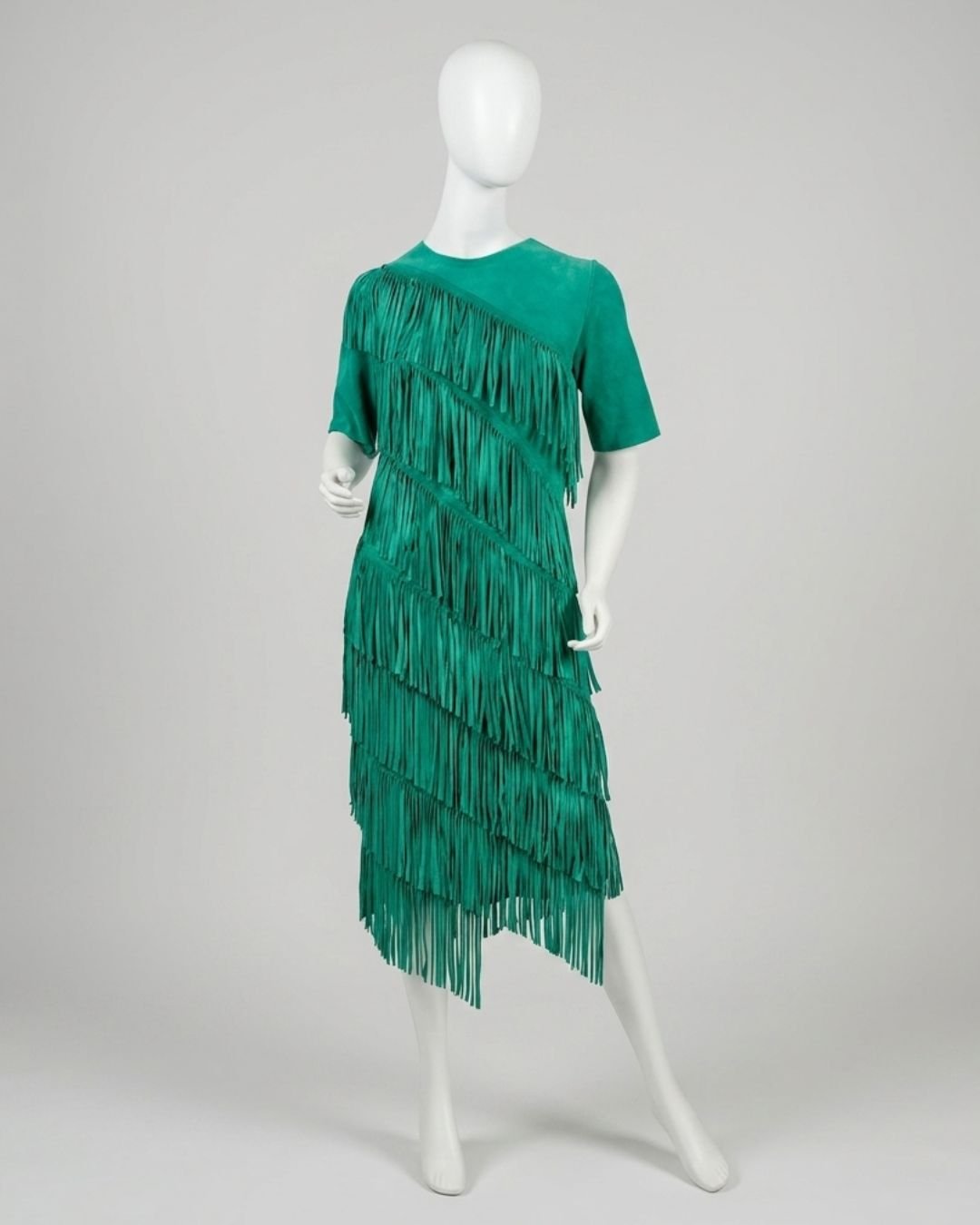 Vestido camurça verde franjas - Tam M