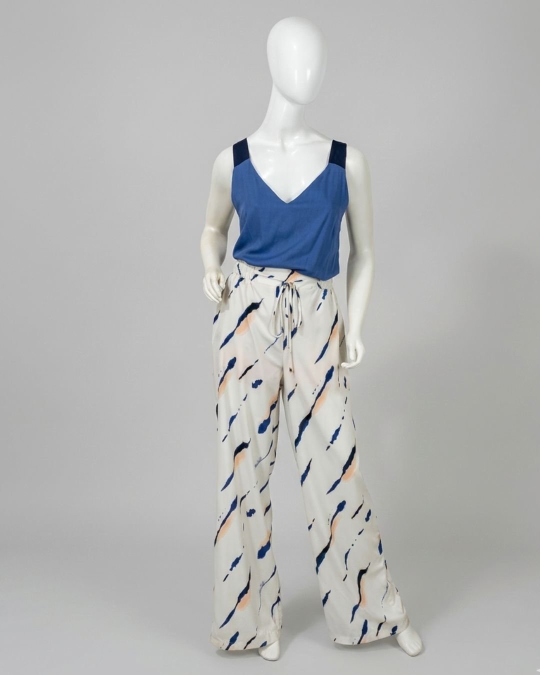 Calça pantalona estampada cós elástico - Tam 40