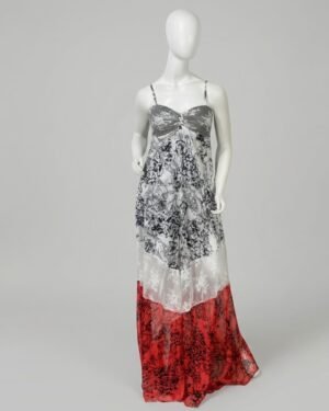 Vestido longo estampado cetim renda - Tam P