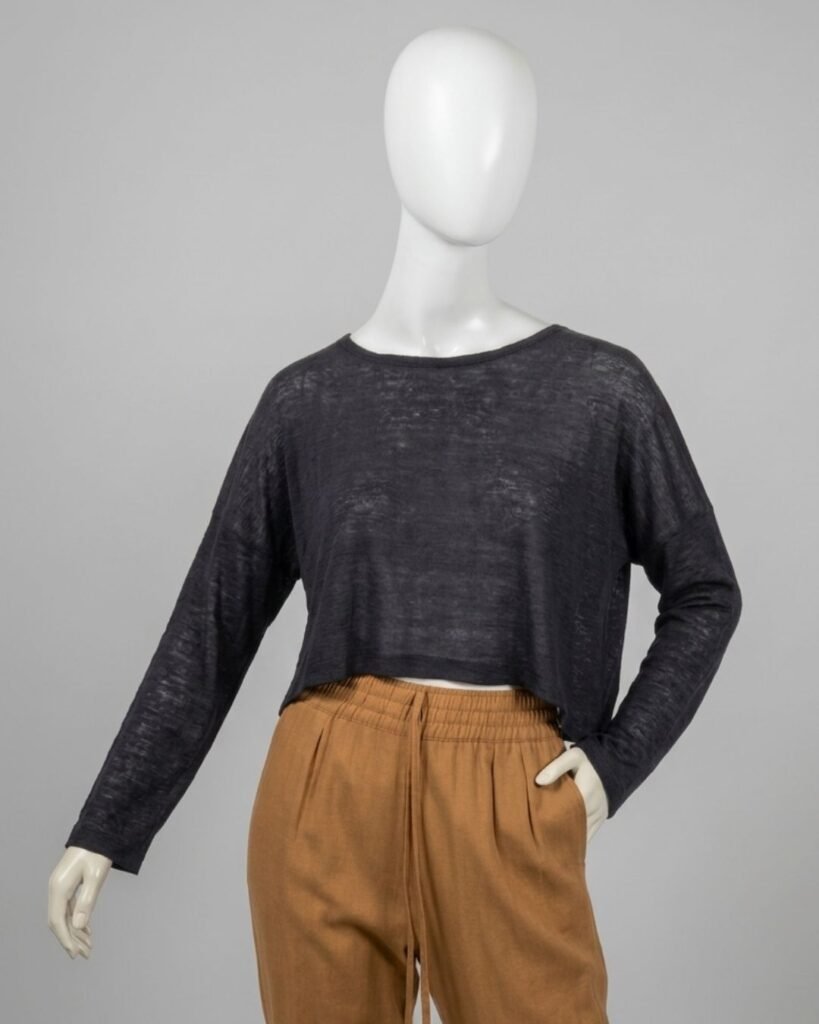 Cropped cinza manga longa em malha – Tam M