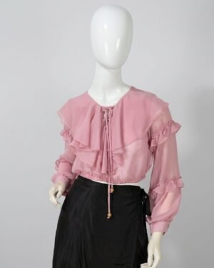 Camisa cropped rose manga longa - Tam 40