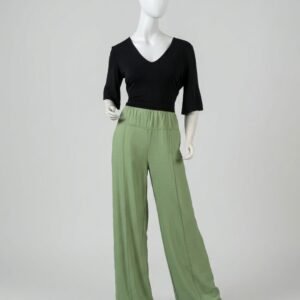 Calça pantalona verde cós elástico - Tam 42