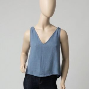 Blusa cropped azul decote V - Tam M