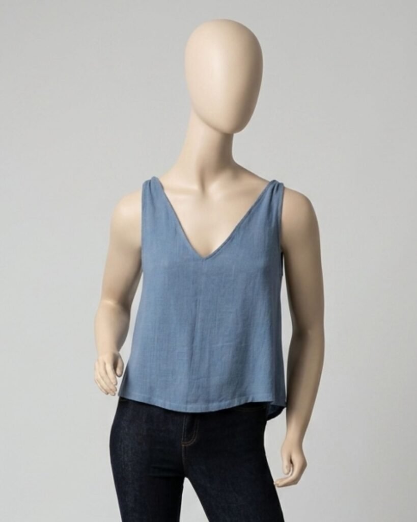 Blusa cropped azul decote V – Tam M
