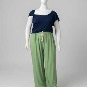 Calça pantalona viscose verde - Tam PlusSize G3