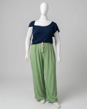 Calça pantalona viscose verde - Tam PlusSize G3