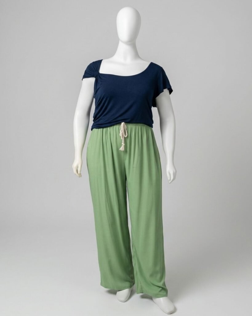 Calça pantalona viscose verde – Tam PlusSize G3