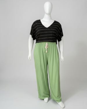 Calça pantalona viscose verde - Tam PlusSize G2