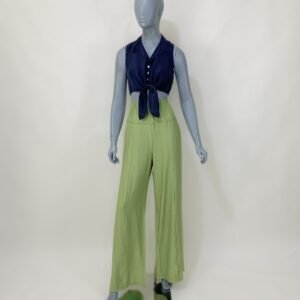 Calça pantalona verde cós elástico - Tam 42
