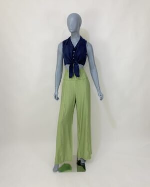 Calça pantalona verde cós elástico - Tam 42