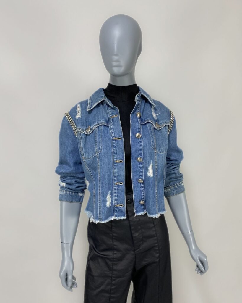 Jaqueta jeans curta strass – Tam 44