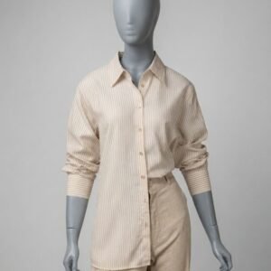 Camisa bege listrada - Tam G