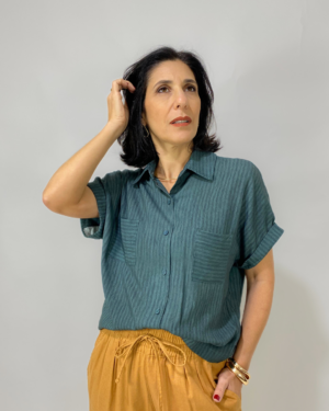 Camisa verde listrada - Tam P