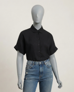 Camisa preta manga curta viscolinho - Tam GG