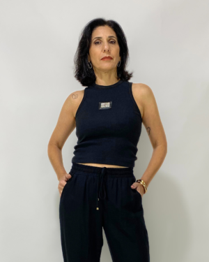 Blusa regata preta canelada - Tam P