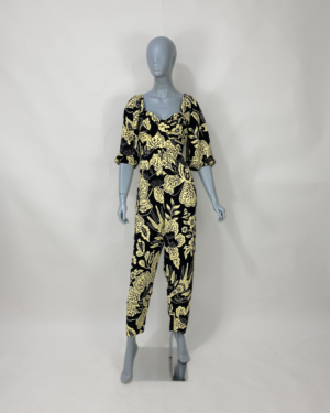 Macacão preto e off-white floral - Tam M