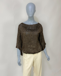 Blusa marrom vintage em seda - Tam M