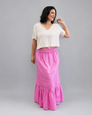 Saia rosa com babado - Tam 38