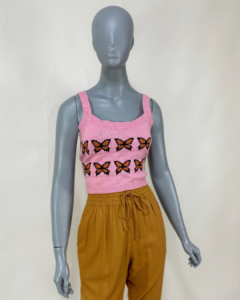 Cropped tricô rosa estampado - tam M