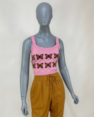 Cropped tricô rosa estampado - tam M