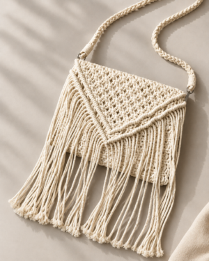 Bolsa Tiracolo em Macramê Off-White